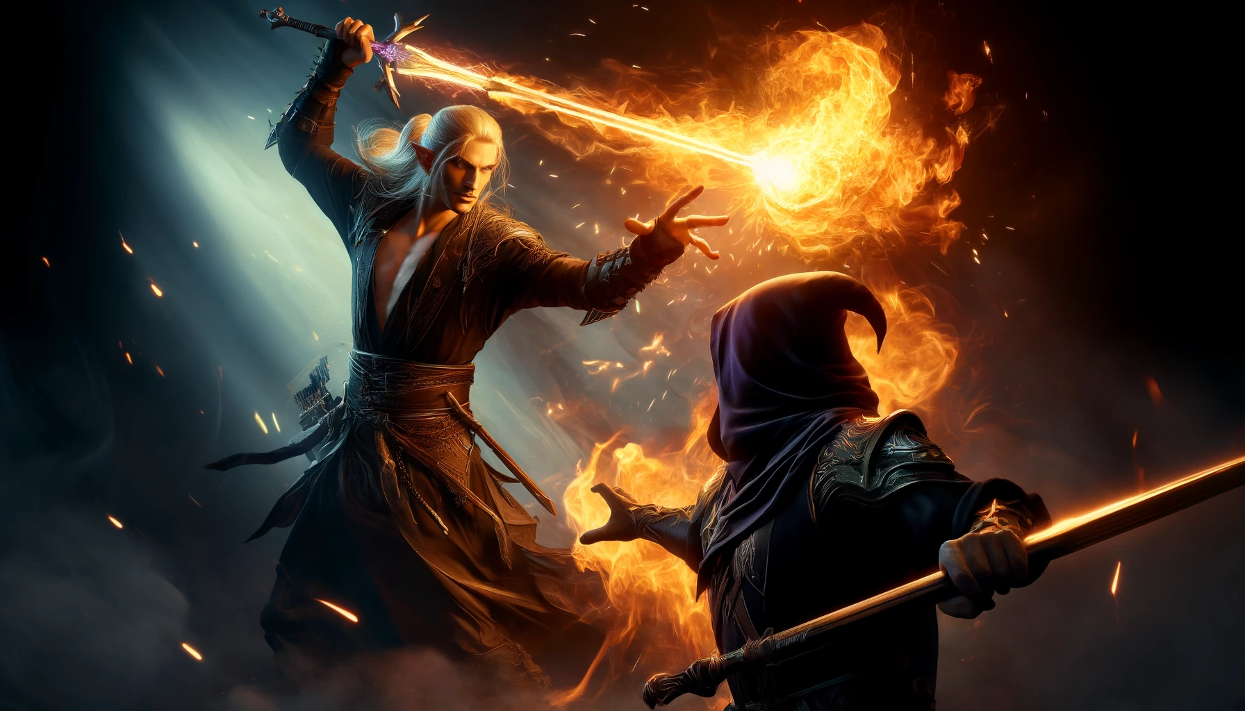 Silvius bravely strikes the Drow commander