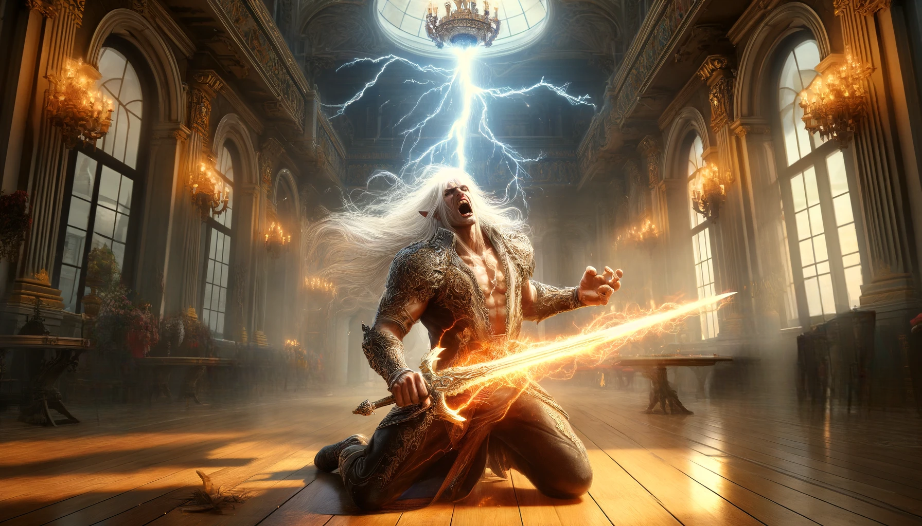 Silvius is knocked unconscious from the lighting bolt