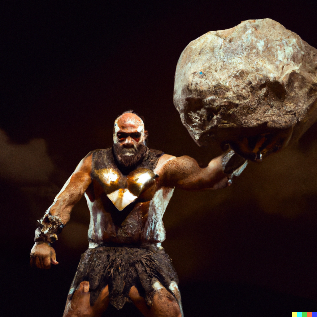 the Stone giant slung and hit Silvius with a massive boulder