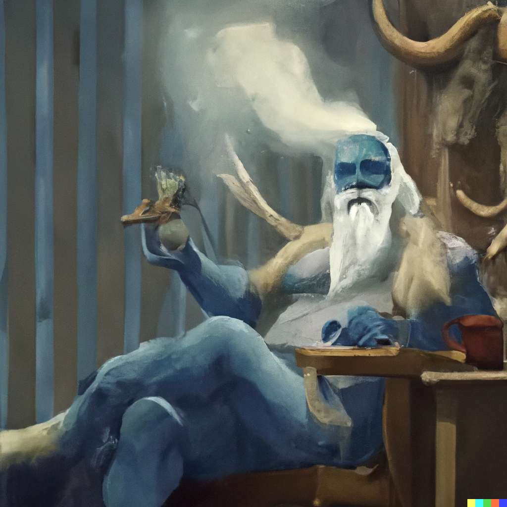 In front of them was a particularly large frost giant sitting on a throne covered with a polar bear pelt and a white dragon hide hanging behind him. This was Jarl, the leader of the frost giants and ruler of the black ice.